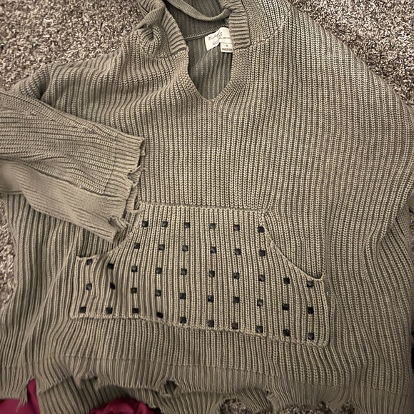 Vintage Havana sweater sz S.  Army green with hood and gems on front pocket - Picture 1 of 1